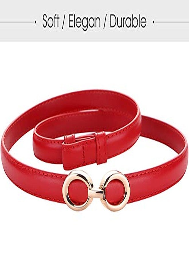 ALAIX Women's Leather Skinny Belt for Dress Adjustable Thin Waist Belt for Lady Waistband with Golden Buckle Lightred - Image 2
